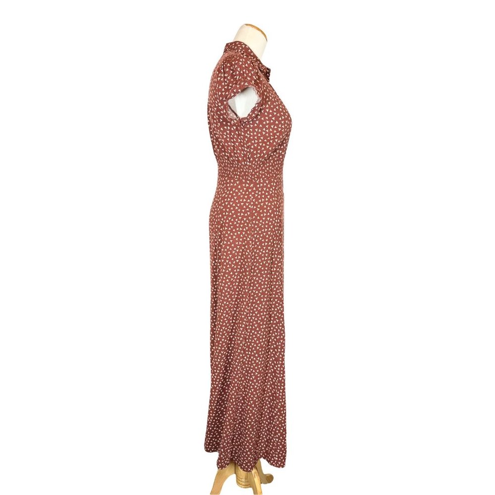 Free People Size 4 Brown Print Short Sleeve Dress Retro *Flaw - Picture 8 of 10